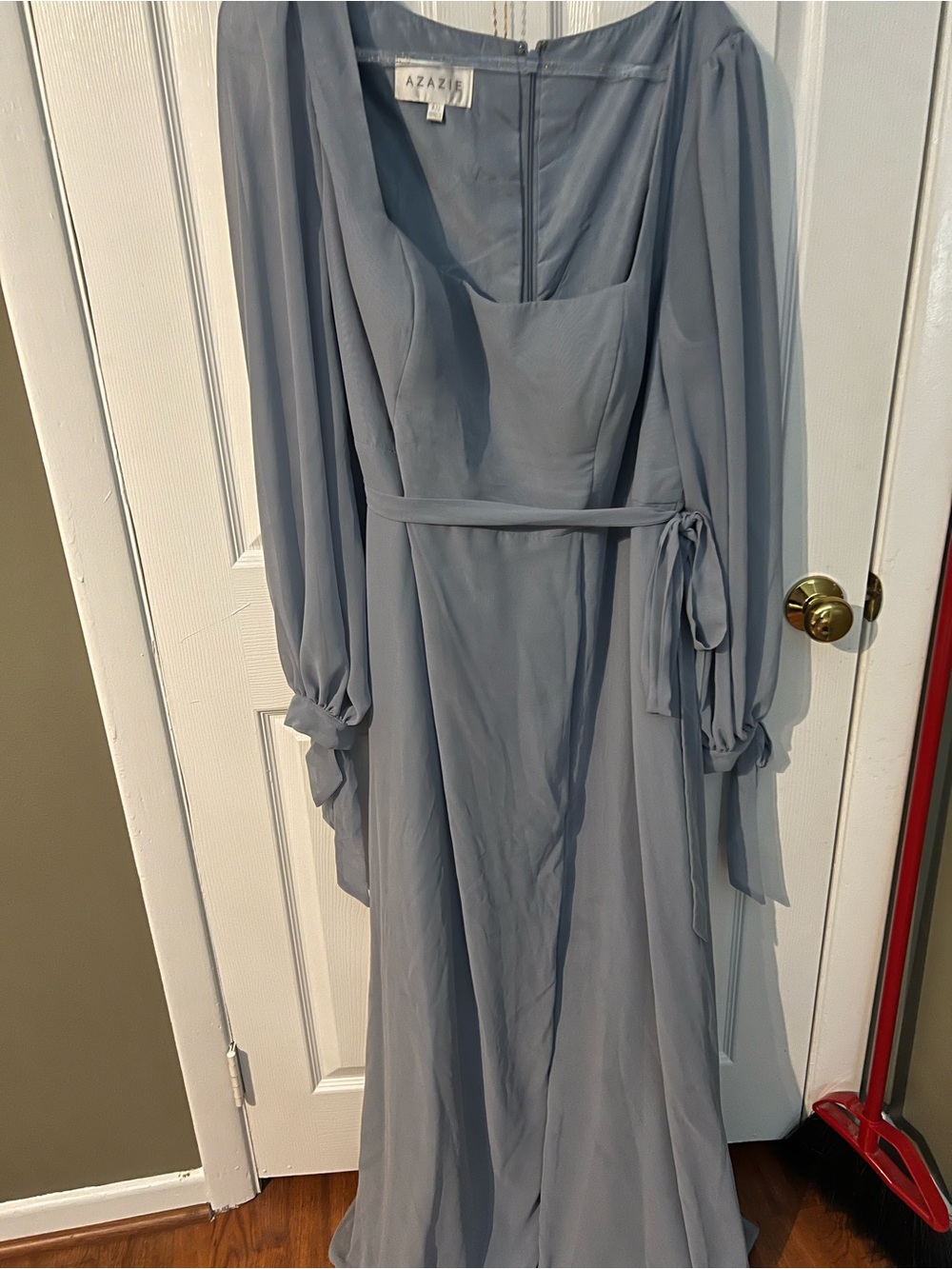 Azazie Dusty Blue Long Sleeve Chiffon Gown